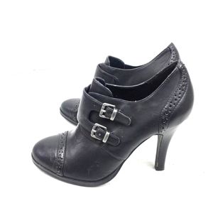 Black Buckle Ankle Heel Bootie Shoes SZ 7